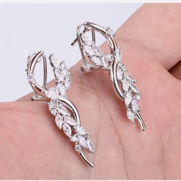 White sapphire &sterling floral fern earrings - Picture 3 of 4